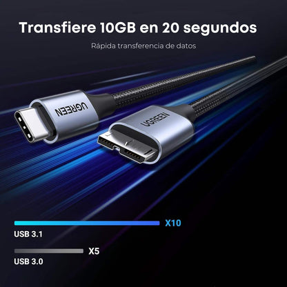 Ugreen cable de disco duro externo Micro B a USB C de 10 Gbps, compatible con MacBook Pro/Air, iPad, iPhone, Galaxy S24