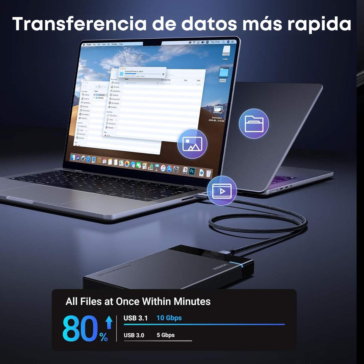 Ugreen cable de disco duro externo Micro B a USB C de 10 Gbps, compatible con MacBook Pro/Air, iPad, iPhone, Galaxy S24