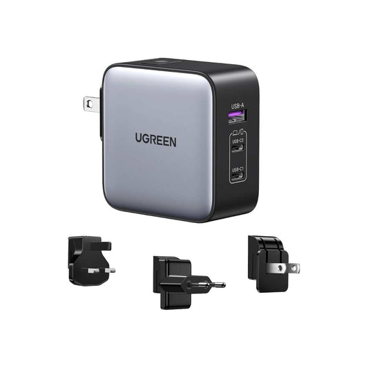 Ugreen Cargador internacional tipo C 65W 3 puertos con enchufe de Ecuador/EE. UU, Reino Unido, UE, para MacBook Pro/Air, Dell XPS,